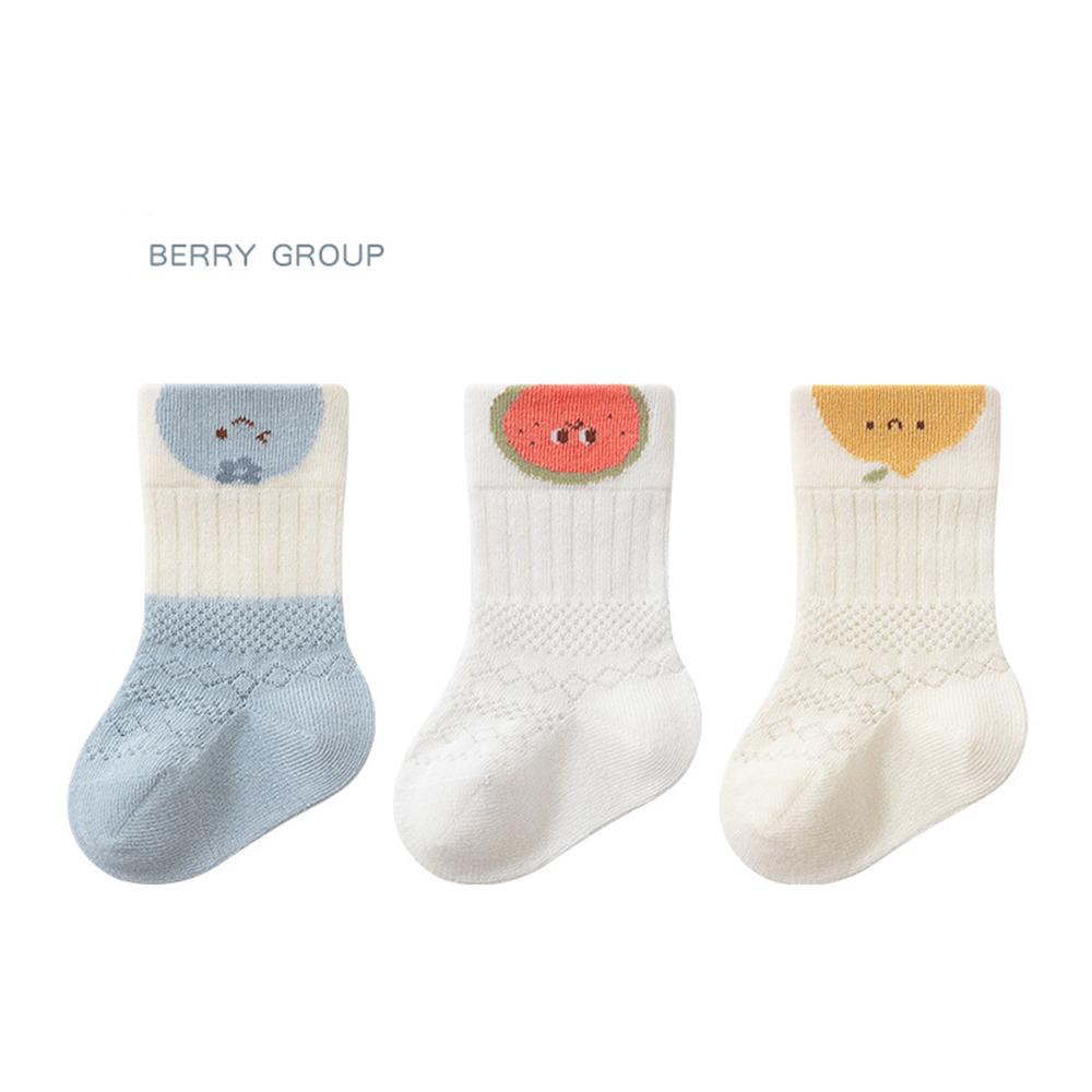 3 Pairs Class A Combed Cotton Baby Mesh Socks, Seamless Loose Cuff Thin Hollow Breathable Mid-Calf Socks Cute Cartoon Toddler Socks for 0-5 Years XS
