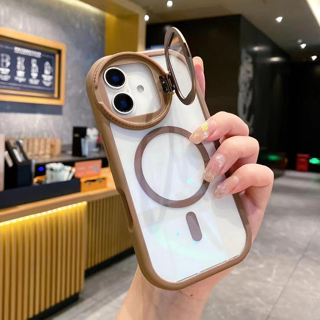 

Applicable iPhone17Promax round mirror holder magnetic suction mobile phone case Apple 16 flip lens case IPhone17