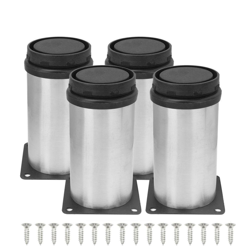 4er-Pack Edelstahlmöbelfüße Verstellbare Runde Schrankfüße mit 16 Schrauben Metall-Nivellierfüße