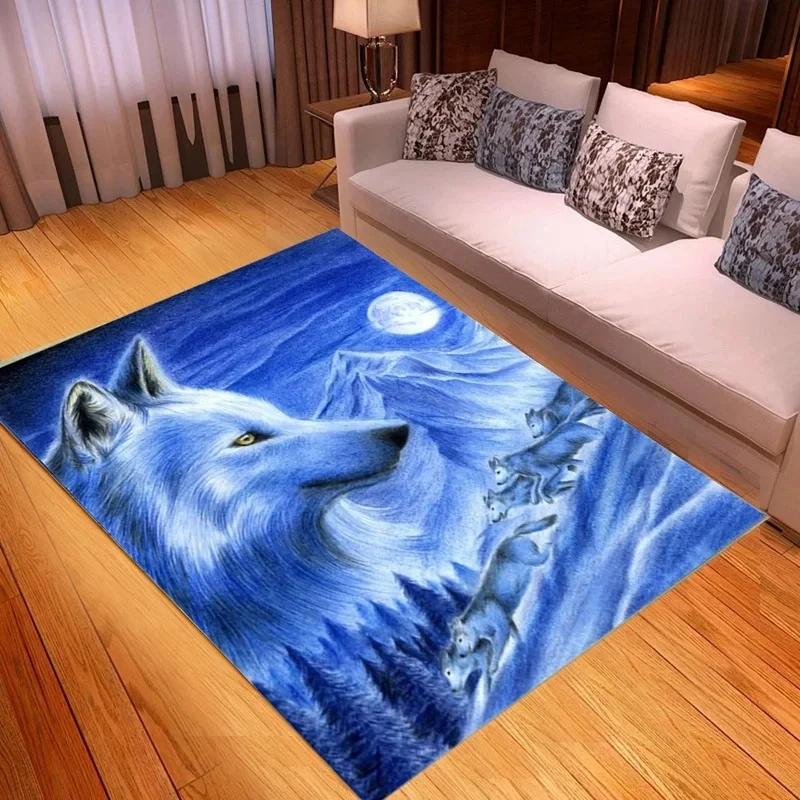 3D Wolf King Print Carpet Living Room Bedroom Cat Door Mat Porch Kitchen Bathroom Animal Room Decoration Carpet Crawling Mats