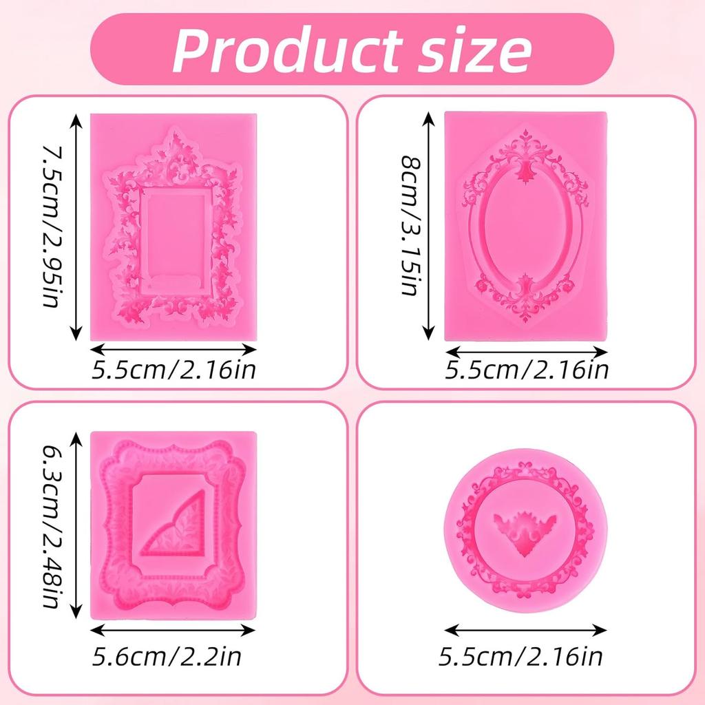 4Pcs Silicone Frame Molds for Chocolate Photo Frame Molds for Crafts Pink Air Dry Clay Molds Silicone Mold for Clay Cupcake Topper Chocolate Candy