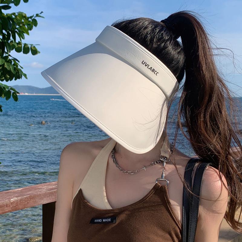 Korean Women Summer Sun Hat Large Brim Empty Top Ponytail Cap Outdoor Travel UV Protection Sunscreen Hats Girl Folding Visors