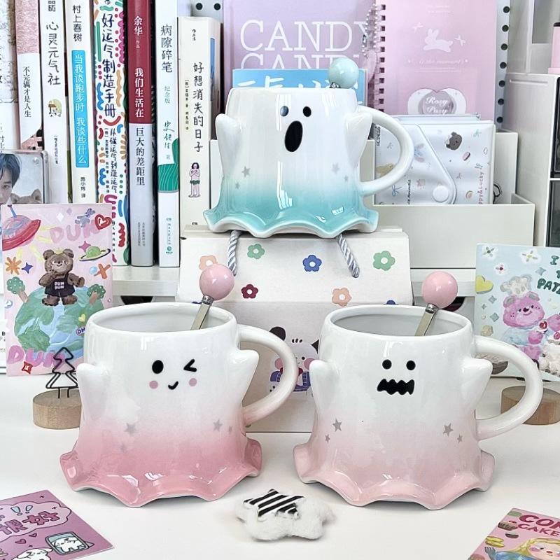 Send Girls Birthday Gifts Cute Gradual Change Ghost Ceramic Mug Couple Water Cup Girlfriend Souvenir Gift Box
