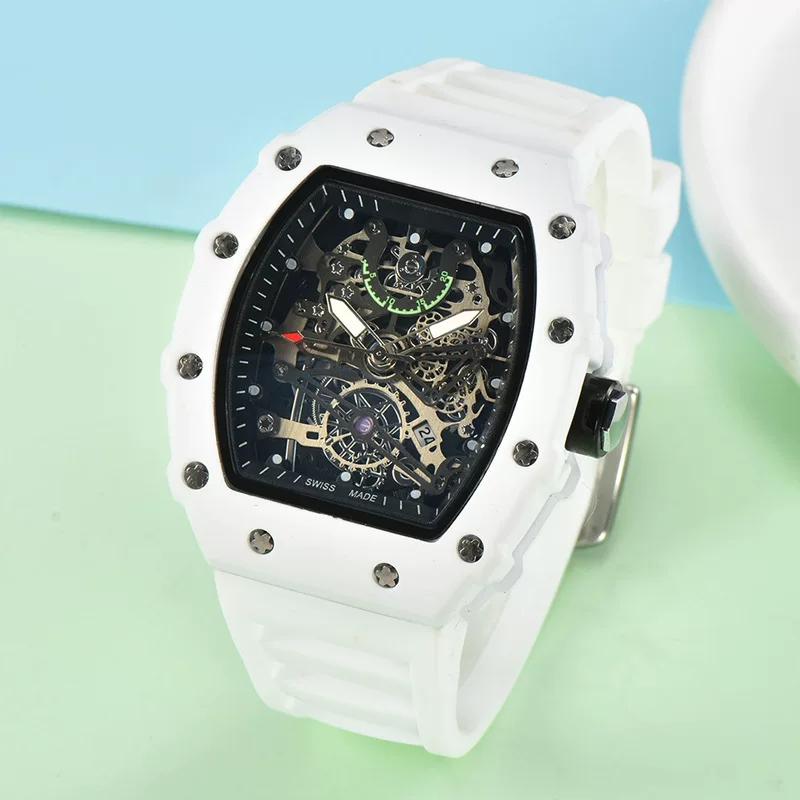 Precision Quartz Watch Barrel Watch Black Warrior Fashion Pointer Non-Mechanical Hollowing Transparent Bottom Hollow Luminous Waterproof Quartz