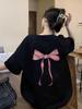Women's Pink Bow Print Short Sleeve Loose T-Shirt - Spring/Summer Design