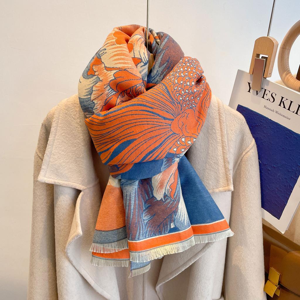 Wind Flower Imitation Cashmere Scarf Women'S Air Conditioner Shawl Fashion Temperament Thick Scarf