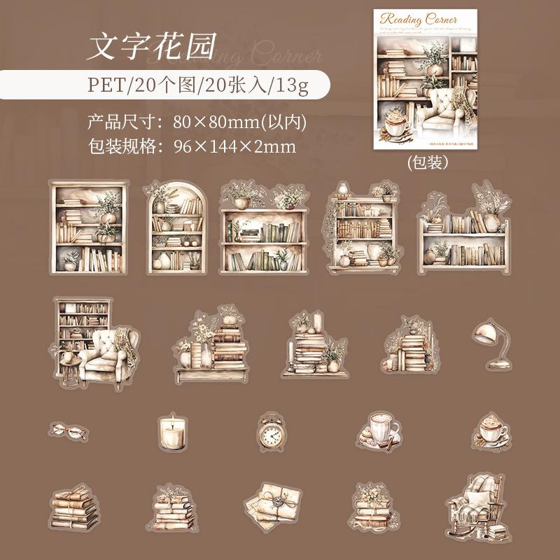 20 pièces Autocollants Décoratifs Vintage INS Reading books en PET Créativité diy Journal Album Scrapbooking Junk Journal Fournitures