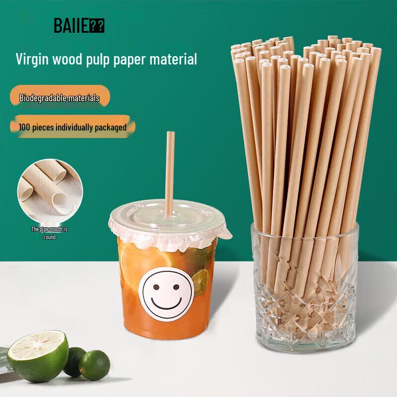 Disposable Paper Straws, 100-Count, Individually Wrapped