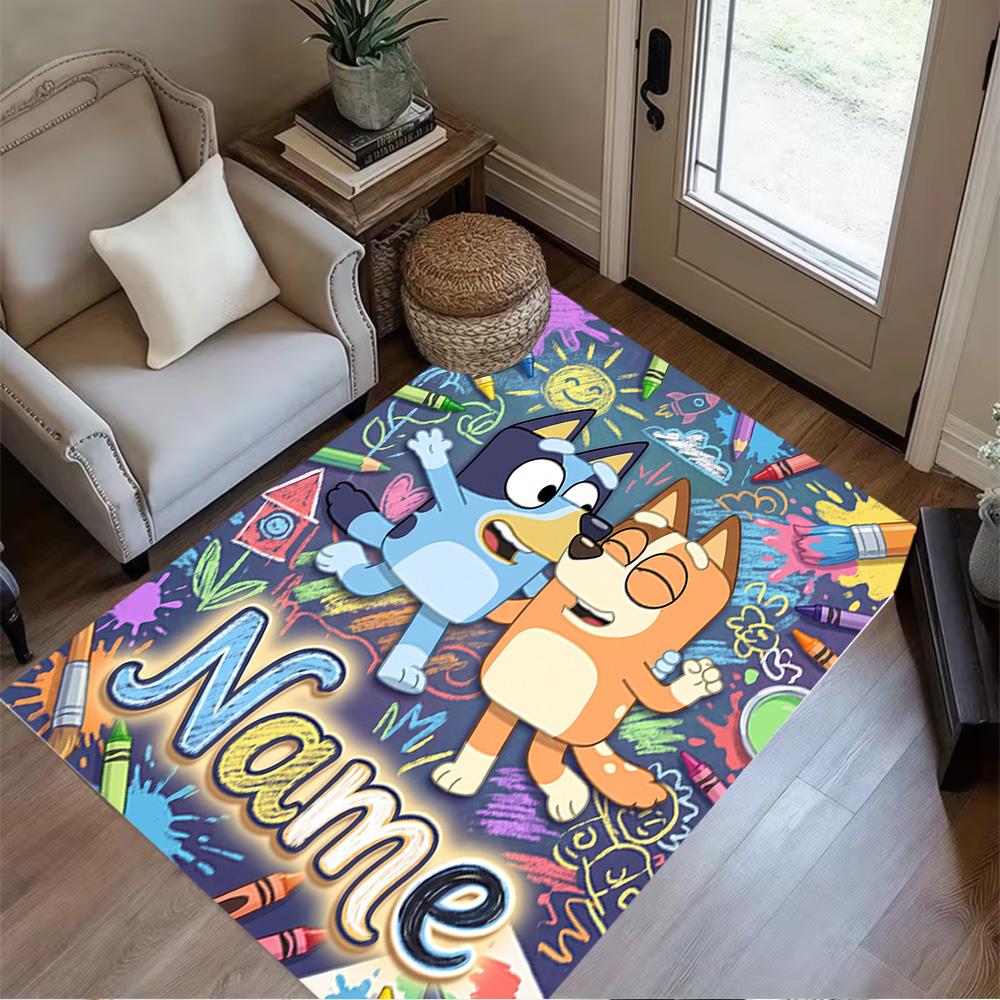 Bluey's Bubble Adventure Customize Your Name Floor Rug Office Rug Perfect for Playrooms Living Rooms Study room Balcony Antislip Carpet