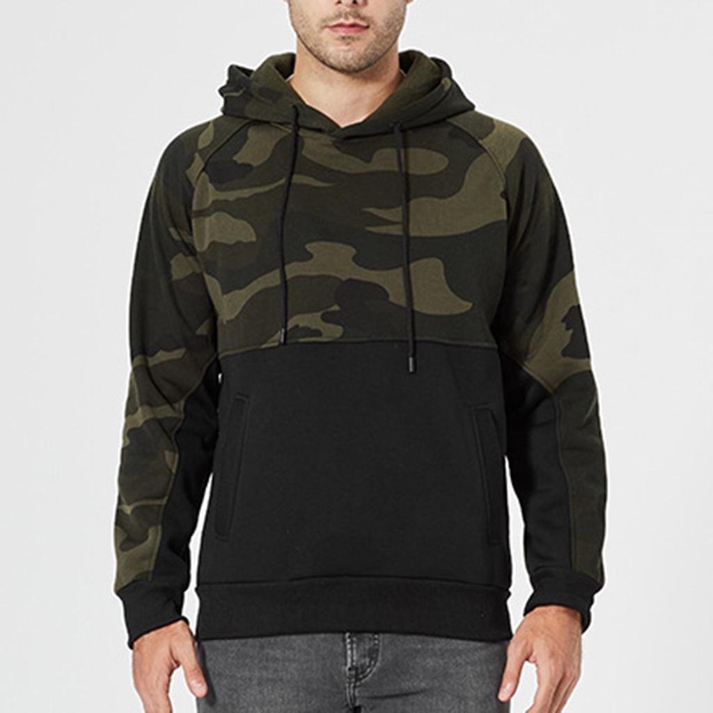 Men's Fashion Camouflage Sweatshirt Men's Drawstring Ribbed Closure Raglan-sleeves Hoodie