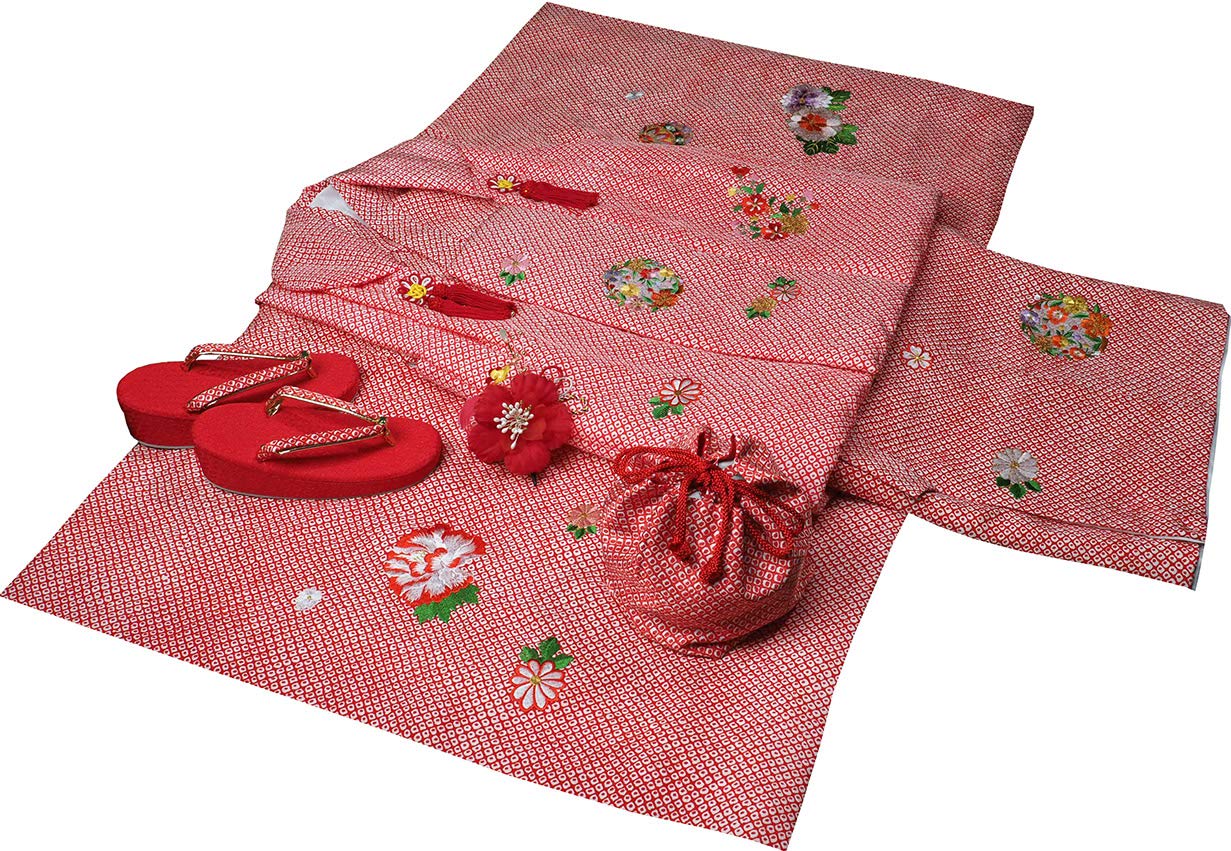 

3905 Shrine Visit Kimono Pure Silk Suitable for 3 Years Old Set e [Aspirational Dream] Girl s Shichi-Go-San