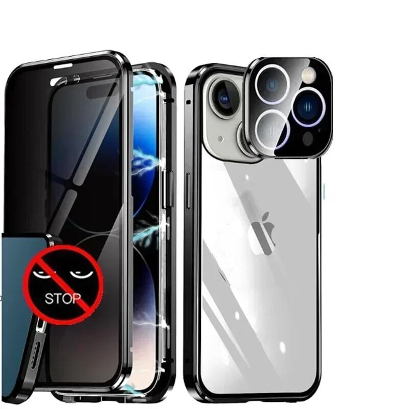 360° Magnetic Anti-Peep Privacy Case for iPhone 17 Pro Max Air 16 Plus 14 15 13 Pro with Tempered-Glass Camera Lens Protector Cover Phone Bumpers