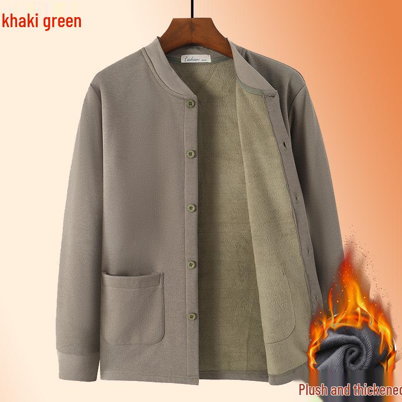 Herren Warme Opa Strickjacke Jacke - Herbst/Winter Samt Knopfleiste für Senioren