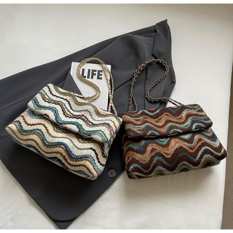 2024 Spring Hong Kong Style Grid Fabric Bag Street Fashion Nylon Crossbody Shoulder Tote