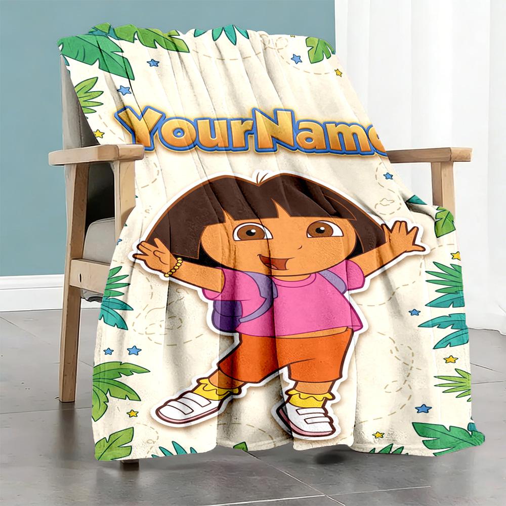 Dora Explorer Customize Text Blanket Throw Customizable Blanket Soft & Cozy Versatile for Bed Seaside Office Chair Nap Ideal for All Seasons