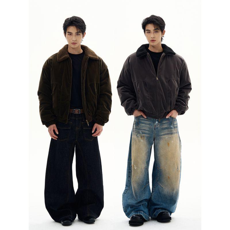 Kisko Winter American-Style Bomber Silhouette Fur Collar Suede Cotton Jacket for Men and Women, Cool and High-End, Warm and Trendy Coat