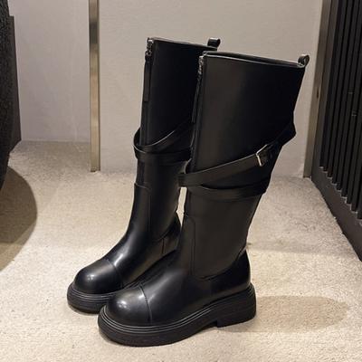 Damen High Heels Kniehohe Stiefel Chunky Leder Schnee Freizeitschuhe Frau Winter 2024 Trend Goth Chelsea Party Mode Botas Mujer