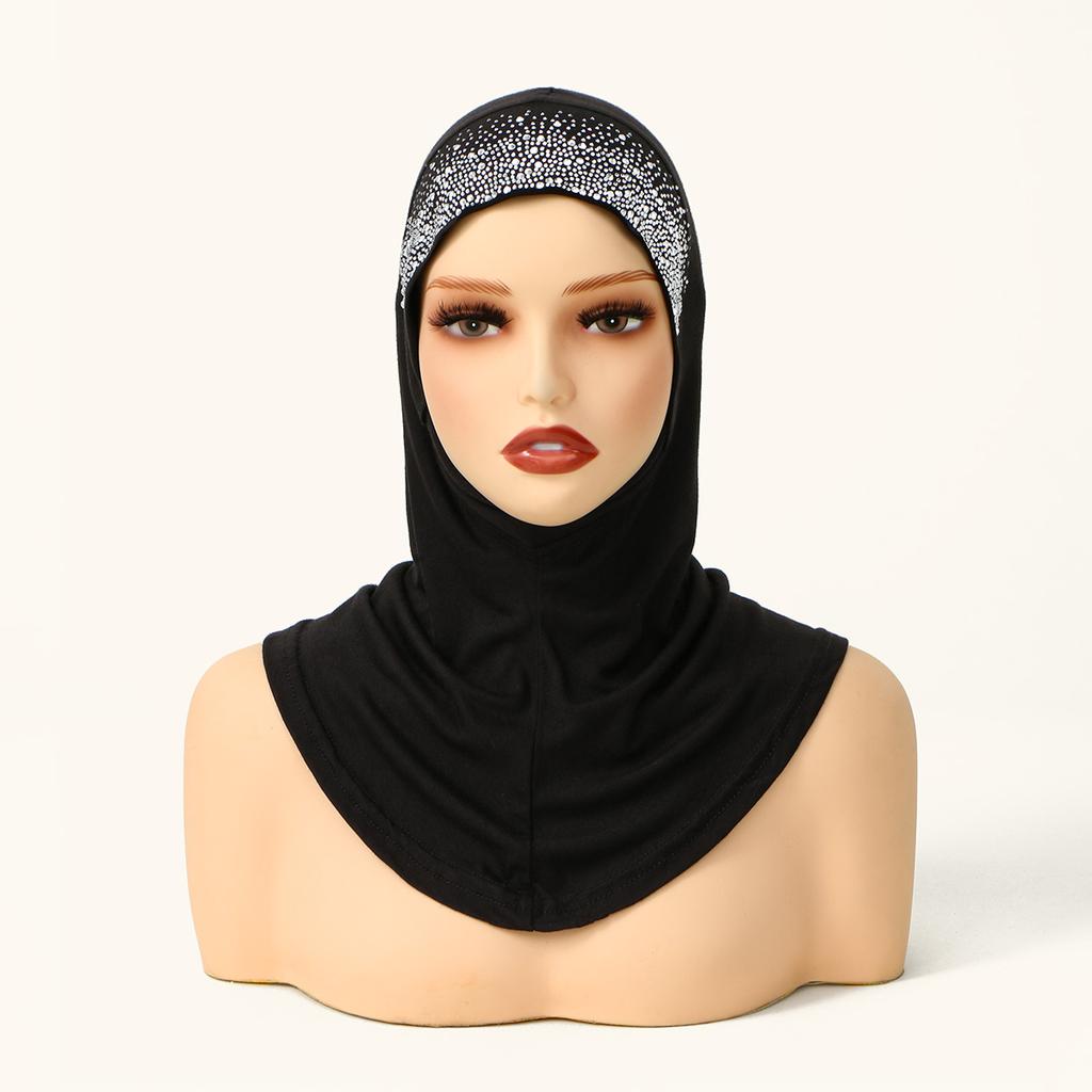 Cotton Modal Shiny Rhinestone Instant Hijabs Muslim Inner Cap Soild Turban Hat Islamic  Bonnet India Hats Female Headwrap Mujer