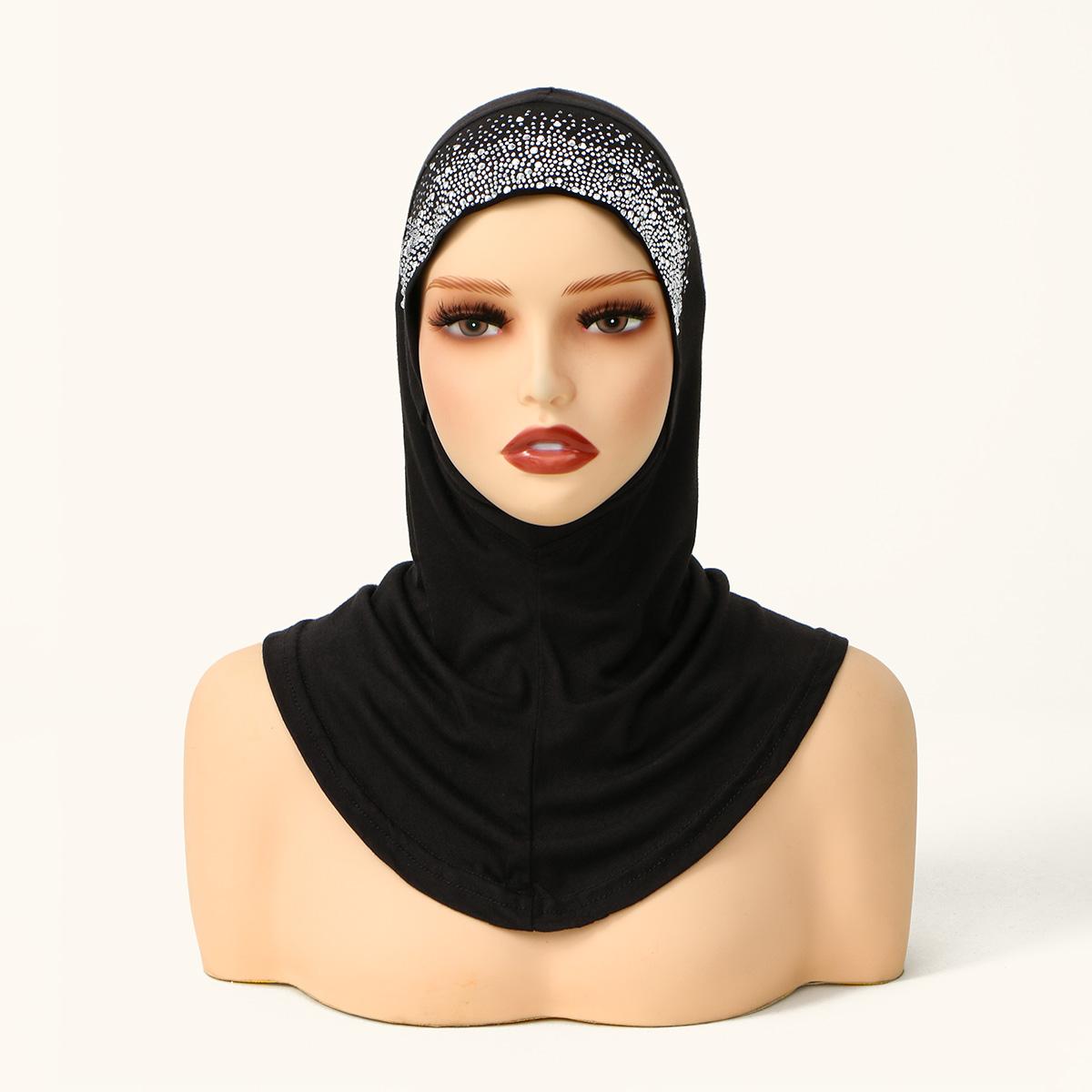 Женский мгновенный хиджаб с отделкой стразами, бежевый, эластичный, мусульманский головной платок, элегантный, готовый к носке, исламский хиджаб на каждый день