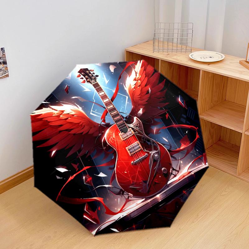 1 PC Automatic Folding Umbrella - Musical instruments Pattern, Portable & Foldable Design with 8 Ribs, Christmas Birthday Gifts