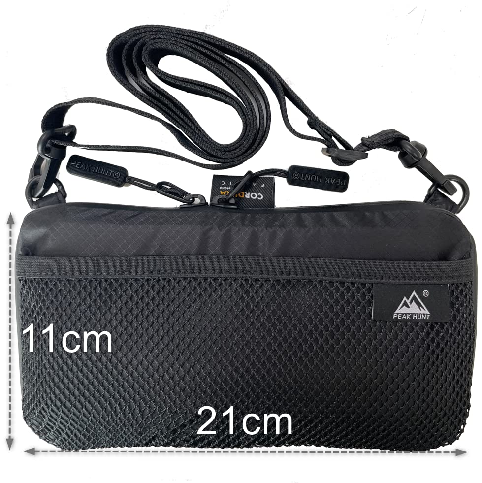 PEAKHUNT Sacoche Waist and Perfect for and Black 2-Way Pouch, Water-Repellent Waterproof, Ultra-Lightweight, Mountaineering, Travel, Hiking, Travel,