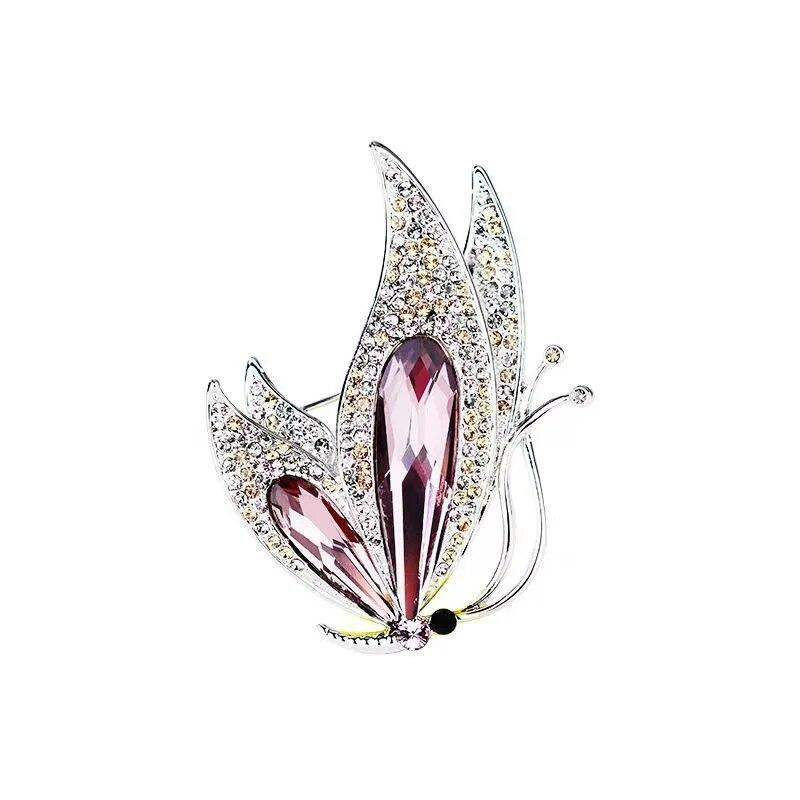 Trendy Multicolour Alloy Butterfly Brooches For Women Metal Crystal Insect Brooch Party Birthday Winter Zircon