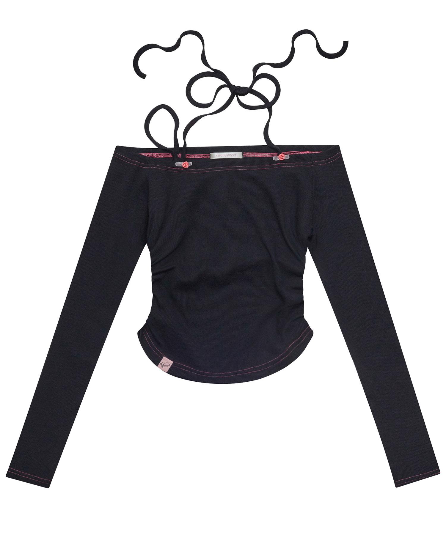 Sweat Sweet Romantic Off-Shoulder T-Shirt - Black