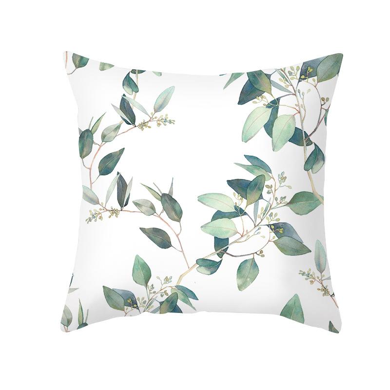 Summer Small Fresh Green Plant Print Pillowcase Peach Skin Green Leaf Home Sofa Pillowcase Bedroom Cushion