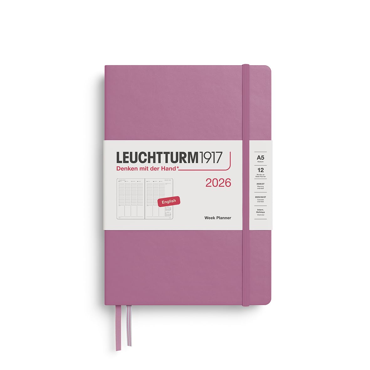 

Leuchtturm 2026 January A5 Weekly Dusty Officially Imported Planner, Start, Vertical, Rose, 372760,