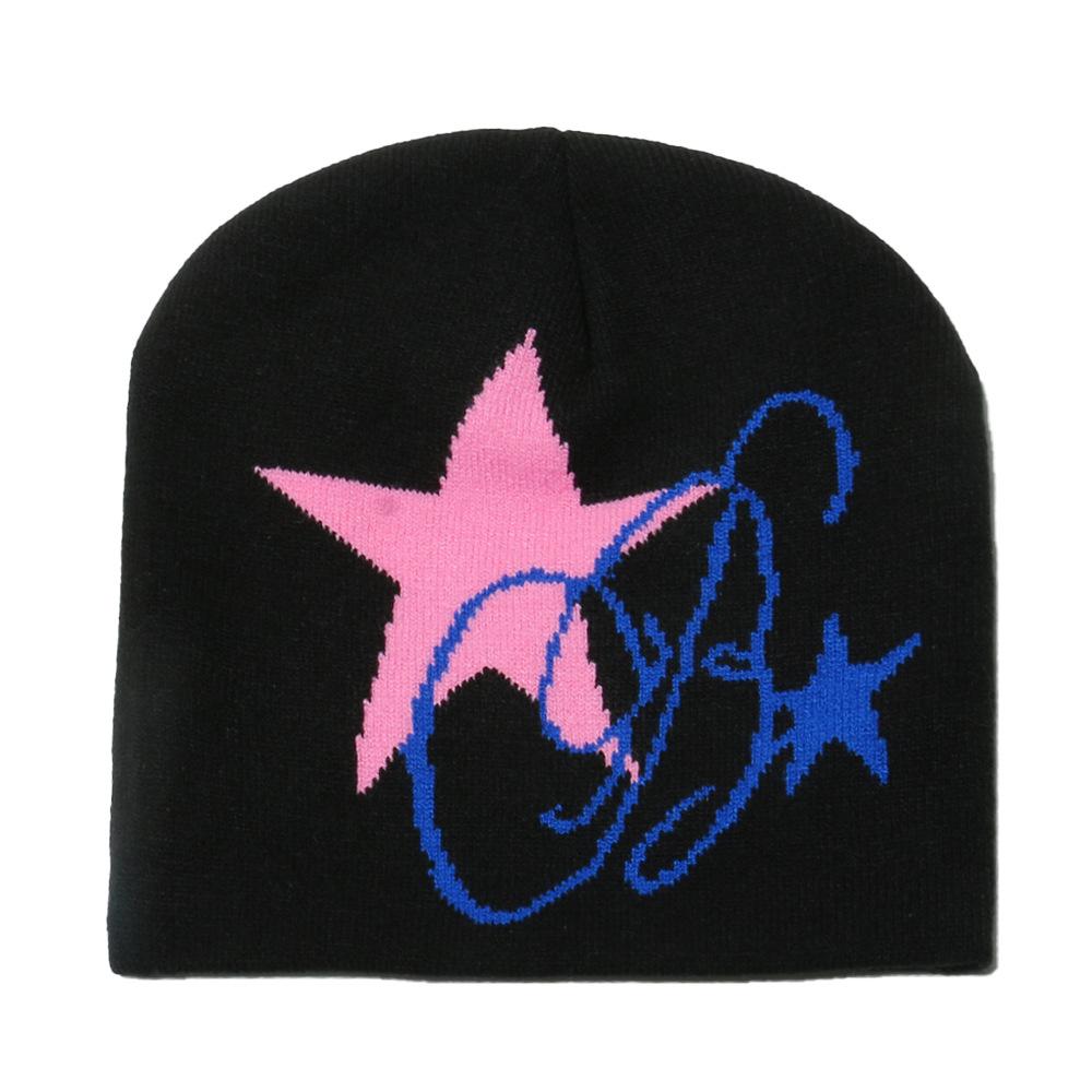 Temu autumn and winter outdoor cycling warm hat five-pointed star jacquard wool hat men's and women's beanie cold hat