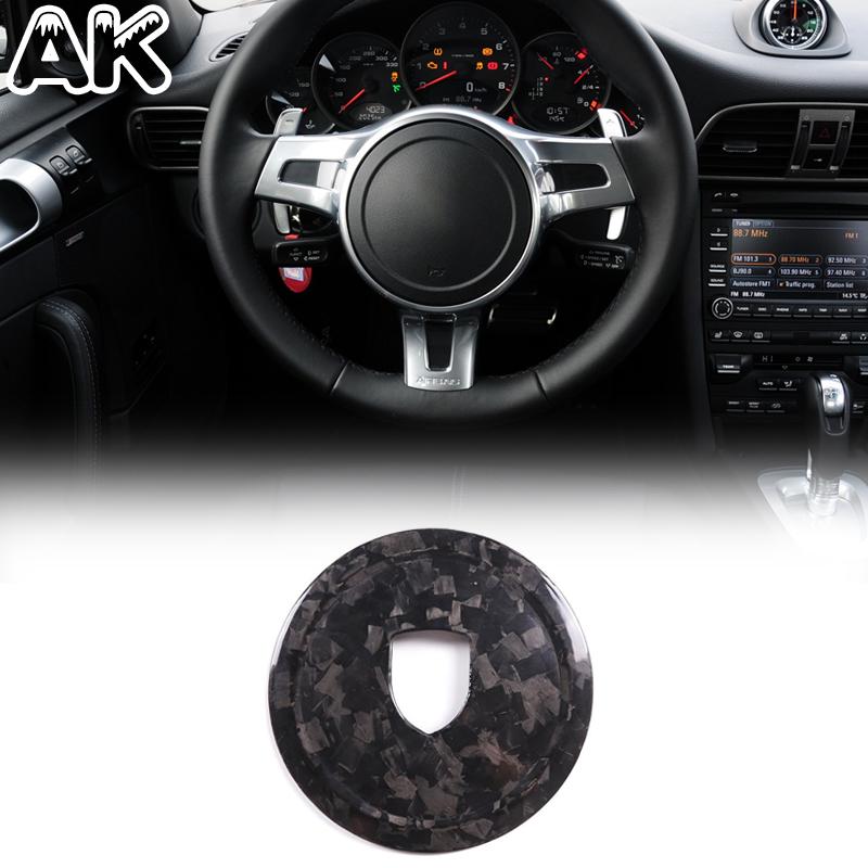 For Porsche Panamera Cayenne 911 Boxster Cayman Real Carbon Fiber Car Steering Wheel Modeling Decoration Panel Cover Accessory