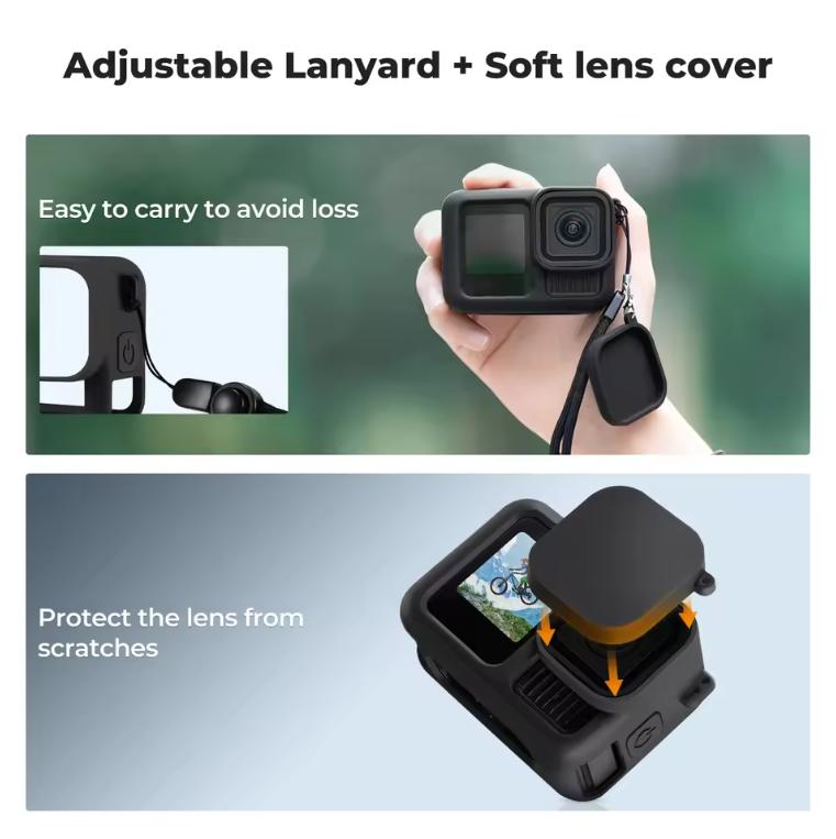 K&F Concept Silicone Sleeve Protective Cover for GoPro Hero 13 Black Battery Side Lid Screen Len Protector Lanyard Action Camera