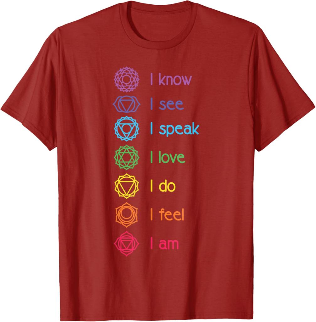 Chakra Affirmationen Ich Weiß Ich Sehe Ich Spreche Yoga Meditation Grafik T-Shirt Weiche Baumwolle Lässiges Oberteil