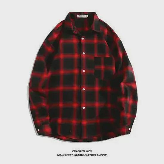 Men's Korean-Style Black and White Plaid Long-Sleeve Casual Shirt