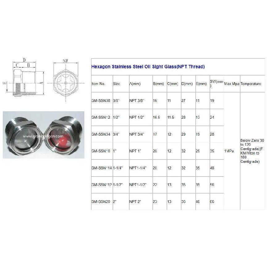 1-1/4"-11.5 NPT 304 Stainless Steel Oil Sight Glass,Viewports,Level Window For Air Compressor Gearbox Vacuum Pump