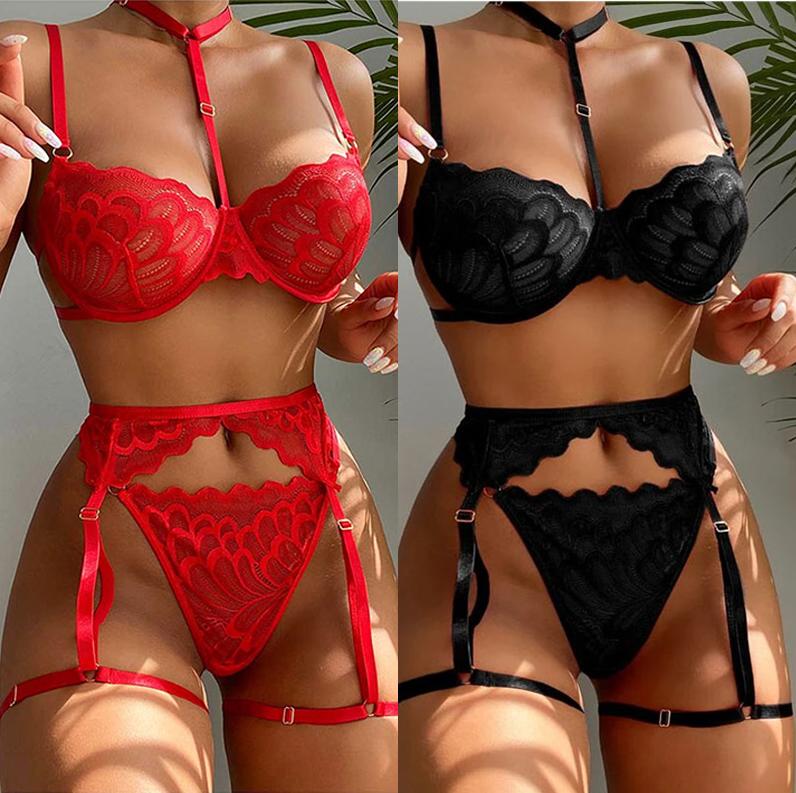 Sexy Transparent Lingerie Women Underwear Erotic Bra Thongs Garters Set Lenceria Sensual Mujer Fashion Lace Underwear Pajamas
