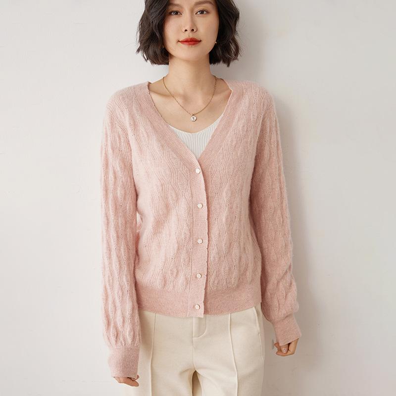 Women's Versatile V-Neck Cashmere Cardigan - Soft, Skin-Friendly, Fashionable Long Sleeve Sweater