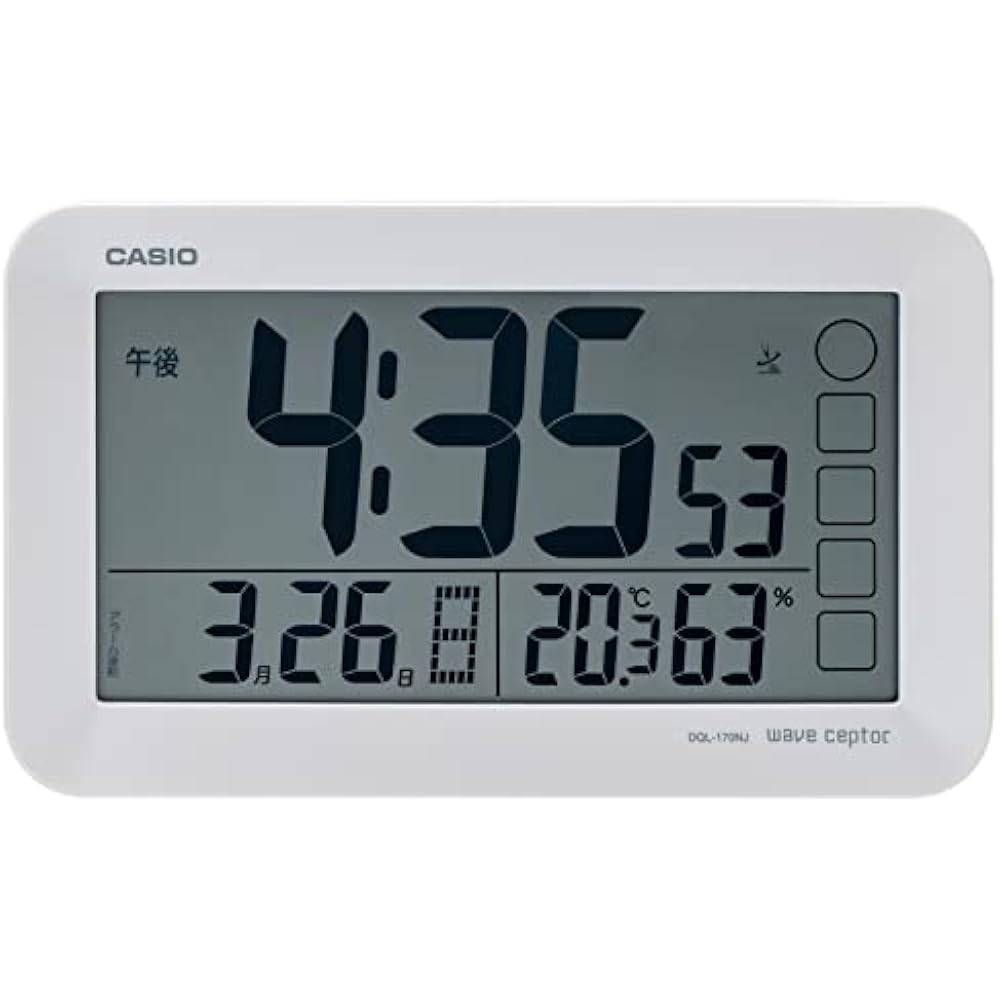 CASIO Alarm Clock, Radio-Controlled Table Clock, White, Auto-Light, Digital, Snooze, Light, DQL-1...