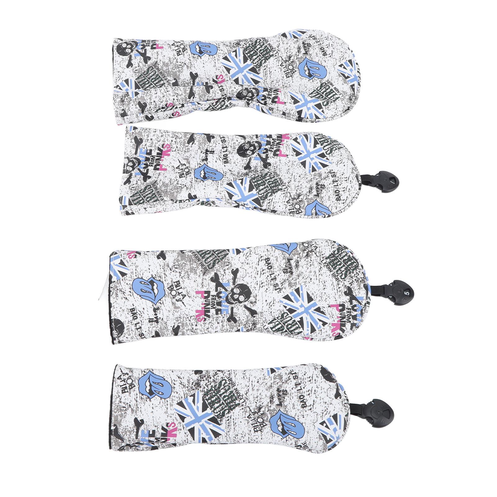 

4 шт. Чехол для клюшки для гольфа с принтом черепа, регулируемый, с номером, защитный чехол для клюшки для гольфа, комплект