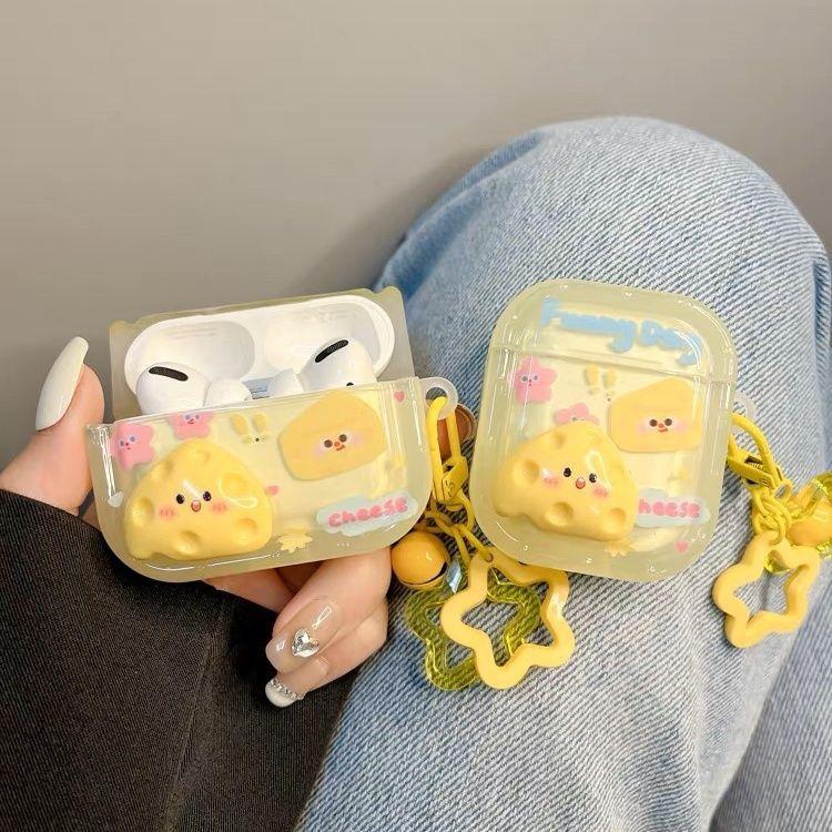 Cartoon Yellow Cream Cheese Bread Earphone Case for AirPods Pro 3 2 Headset Protective Cover For Air Pods 4 3 2 1 With Cartoon Cheese Star Pendant