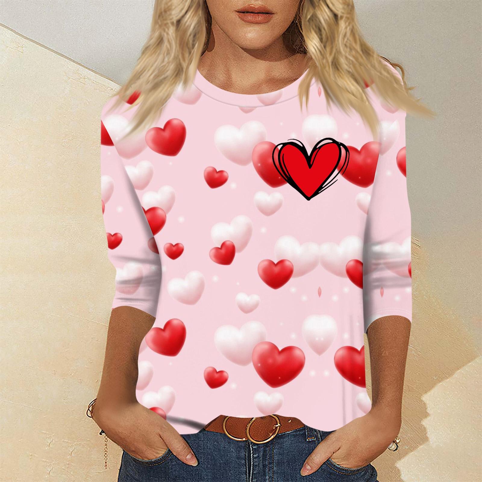 

Женский модный и повседневный свитер с рукавом семь четвертей и принтом ко Дню святого Валентина L розовый