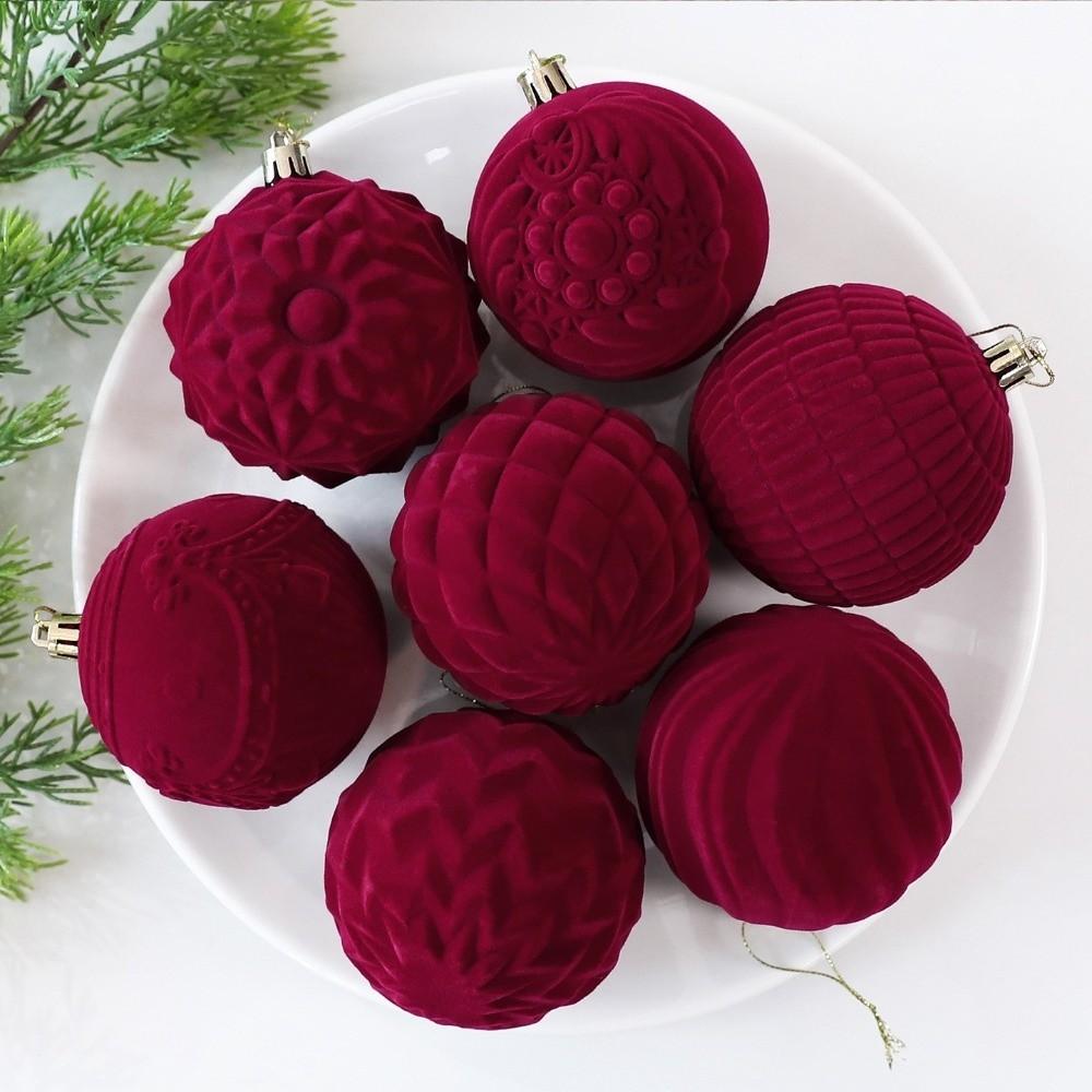 Break-Resistant Velvet Christmas Hanging Balls 8 CM Red Tree Hangable Bauble Set Indoor Decor