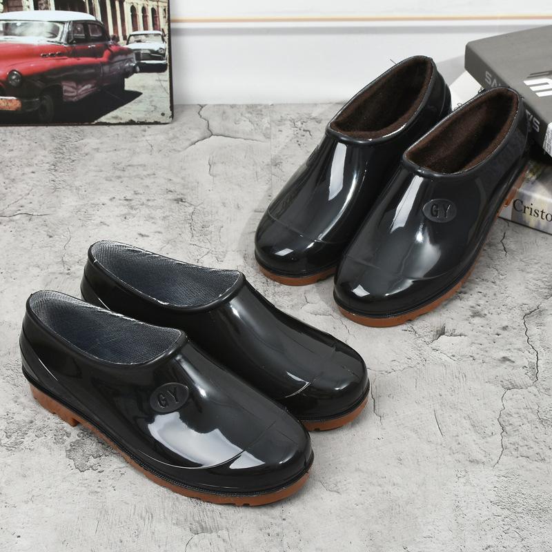 Low-top rain shoes water shoes men's adult beef tendon sole warm waterproof shoes shallow-mouth rubber shoes overshoes non-slip short tube work summer