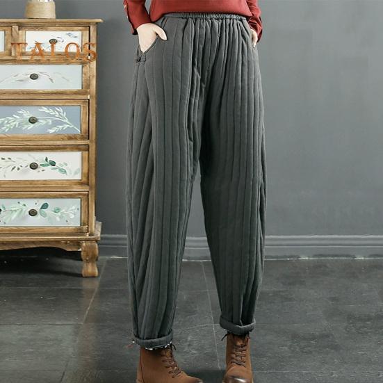 Women Casual Pants Elastic High Waist Loose Fit Thickened Sweatpants with Pockets Solid Color Casual Trousers