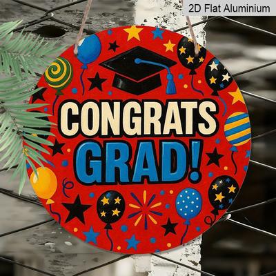 2D Flat 1pc, 8x8 In, Happy Graduation Aluminum Metal Sign Decorative Signs&Plaques, Flower Wreath Center, Door Decoration, Wall Decoration, Suitable
