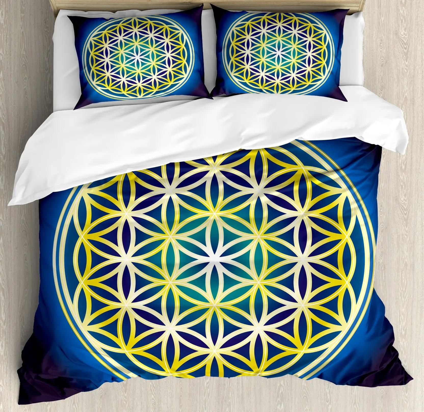 

Comforter Flower Of Life Dark Blue With Geometry Print For Children Teens Adults For Bedroom Decoration Queen Size Comforter (quilt)-EU Single(135*200cm)3pcs