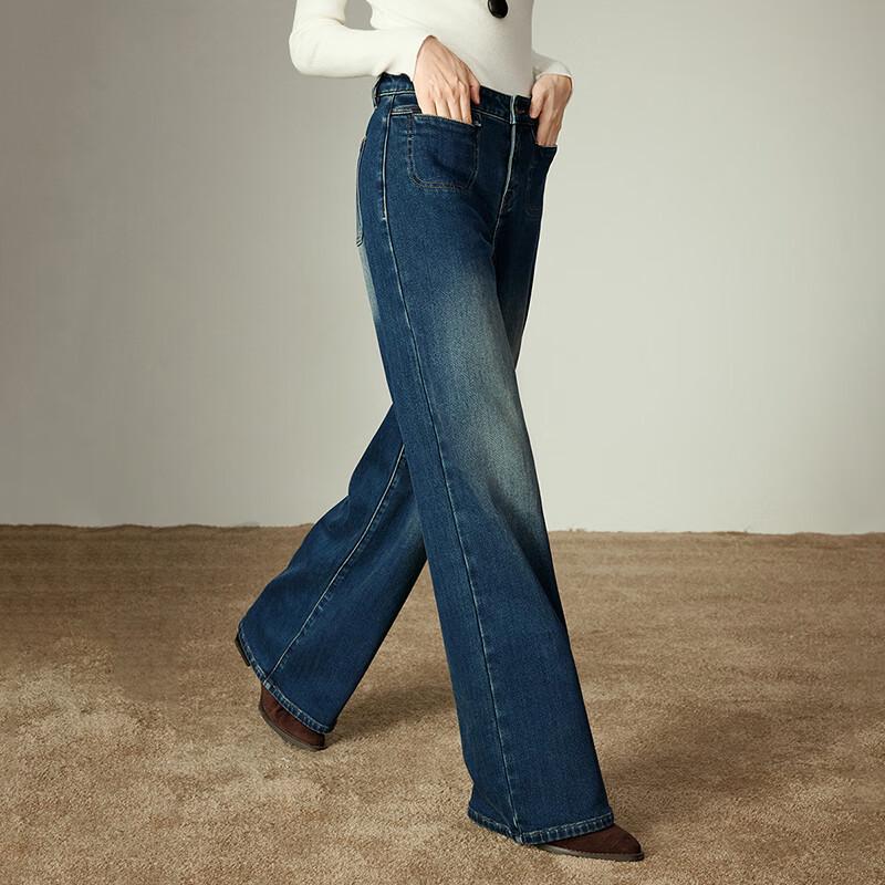 Chuyu Women's Warm Lycra Stretch Wide-Leg Shaping Jeans