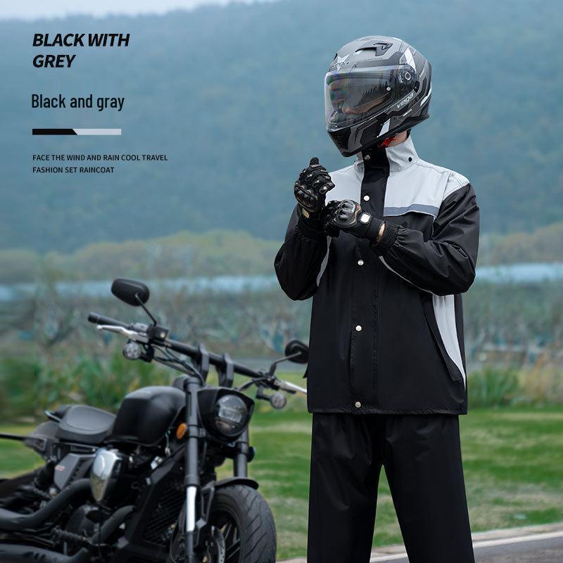 

Men s Stormproof Double Layer Motorcycle Raincoat and Pants Set L