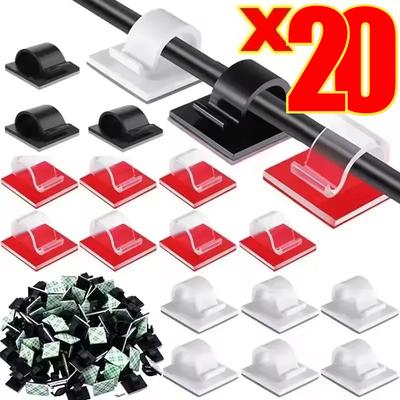 20pcs Self Adhesive Outdoor Cable Clips Light Clip Decoration Cord Management Clamps Cable For Fairy Light Car, Office And Home