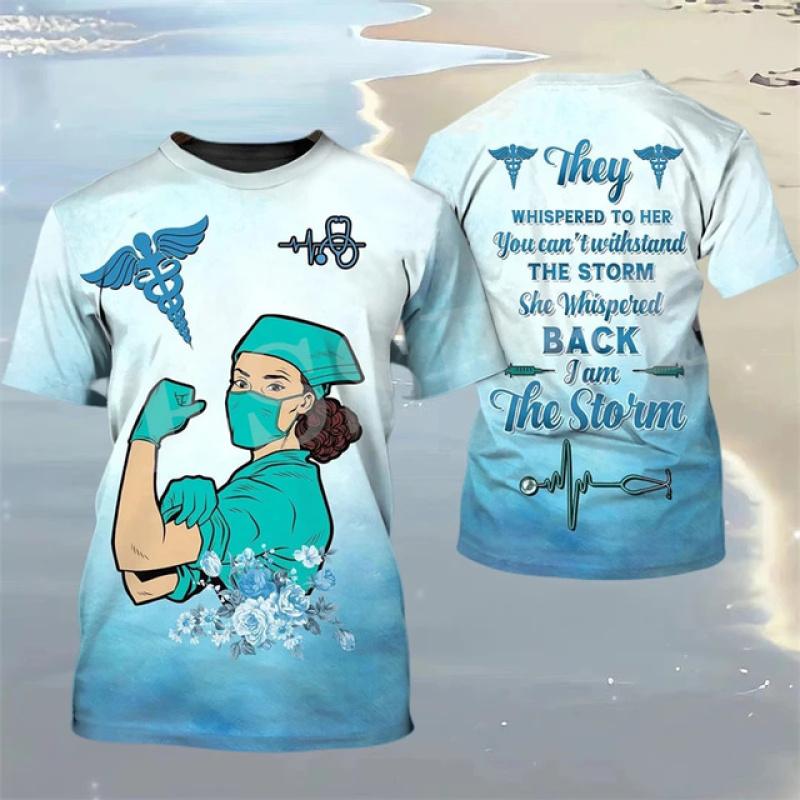 Letní dámské triko Unisex Topy s krátkým rukávem Oblečení pro sestru/lékaře 3D tisk Pohodlné pracovní oblečení Módní trička s výstřihem do O